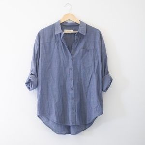 Workshop by Andrea Jovine 100% Cotton Long Sleeved Buttoned Down Top Blue Size M
